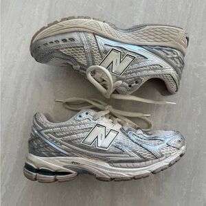 New Balance Metallic Silver and White Running Shoes